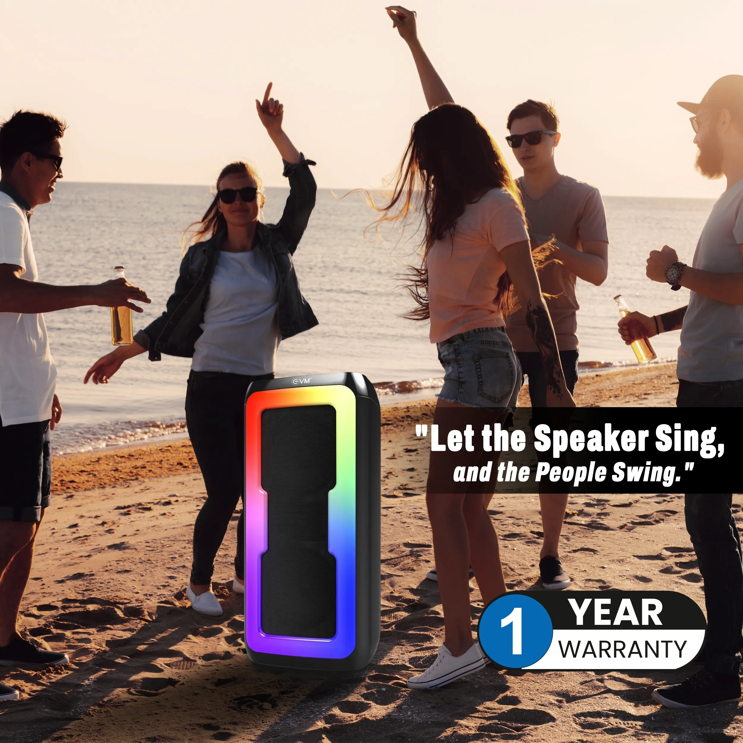 EVM Bluetooth Speaker with Karaoke Mic EnLit RGB 40w view 3